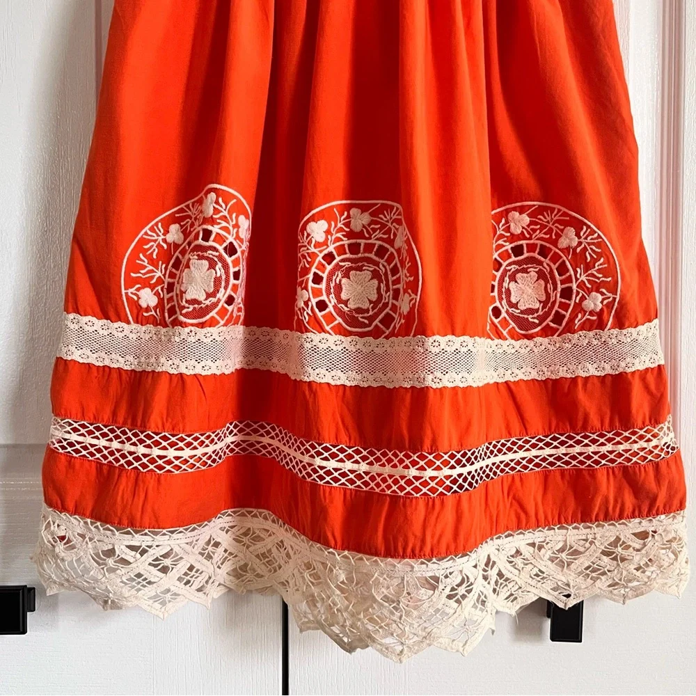 Anthropologie Moulinette Soeurs Orange Cream embroidered Sundress Sleeveless 6 - Picture 4 of 11